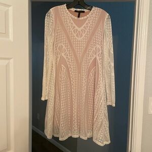 BCBGMaxAzria Cream Lace Long Sleeve Dress